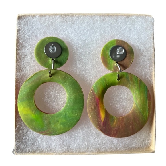 Handmade Clay Groovy Earrings | Never Worn - Picture 3 of 3